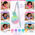 Cute Unicorn Pom Pom Gel Pen – Kawaii Cartoon Pen with Fluffy Keychain Charm, Smooth Writing Pen for Kids & Girls