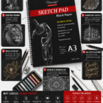 Chivalry A3 Black Paper Sketch Pad – 20 Sheets, 110 GSM Acid-Free Spiral Bound Sketchbook for White Pencil, Charcoal, Metallic Pens & Pastels
