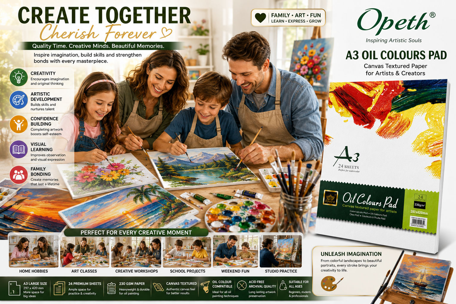 Opeth A3 Oil Colours Pad – 230 GSM Canvas Textured Paper, 24 Sheets, Professional Oil Painting Pad for Artists - Image 4