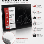 Giorgione A3 Sketch Pad – 160 GSM Premium Drawing Paper, 30 Sheets, Spiral Bound Sketchbook for Artists & Students