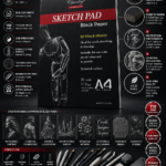 Chivalry A4 Black Paper Sketch Pad – 20 Sheets, 110 GSM Acid-Free Black Drawing Paper for White Pencil, Metallic Pens & Creative Artwork