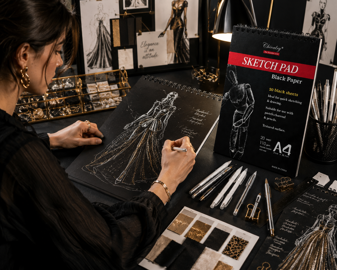 Chivalry A4 Black Paper Sketch Pad – 20 Sheets, 110 GSM Acid-Free Black Drawing Paper for White Pencil, Metallic Pens & Creative Artwork - Image 3