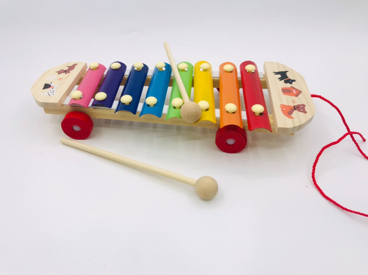 Drag Hand Knock Piano Xylophone — Wooden Pull-Along Musical Toy with 8 Rainbow Notes & Animal Design | Ages 3+ - Image 2