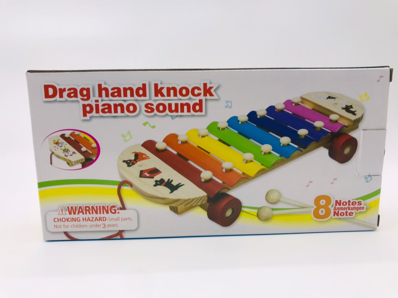 Drag Hand Knock Piano Xylophone — Wooden Pull-Along Musical Toy with 8 Rainbow Notes & Animal Design | Ages 3+