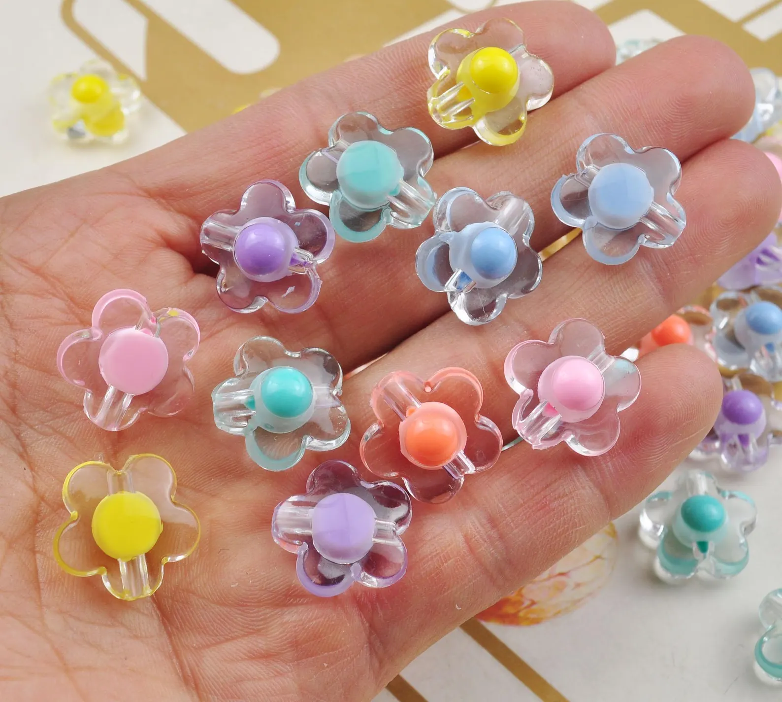 Transparent Flower Beads Bubblegum Beads Mix Color Flower Beads,Small Beads,Acrylic Flower Spacer Beads
