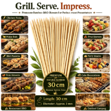 Premium Bamboo BBQ Skewers 30cm | Extra-Long Food-Grade Wooden Skewers for BBQ, Kebabs, Grilling & Catering