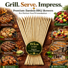 Premium Bamboo BBQ Skewers 19.5cm | Food-Grade Wooden Skewers for BBQ, Kebabs, Fruit & Party Serving